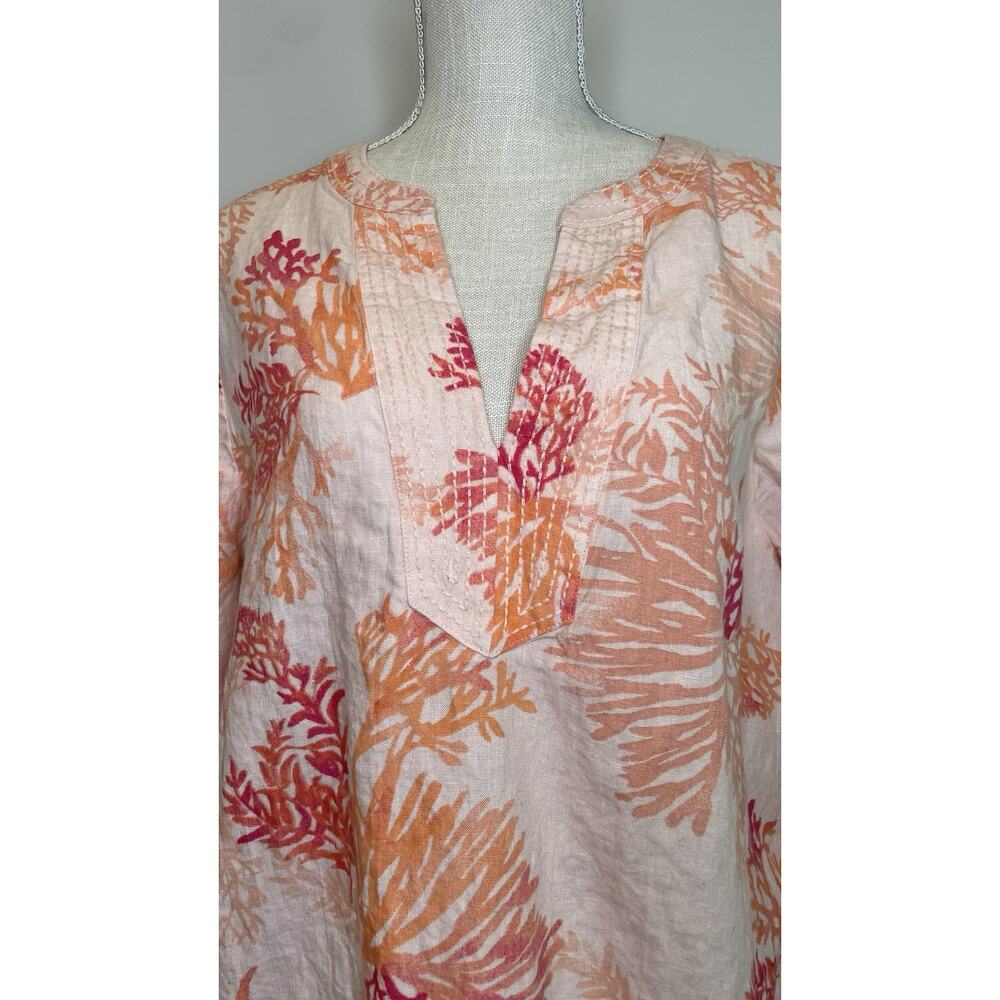Chicos Linen Coral Reef Tunic Dress Vacation Resort Kaftan Women's Size 3 16/18 - Picture 2 of 14